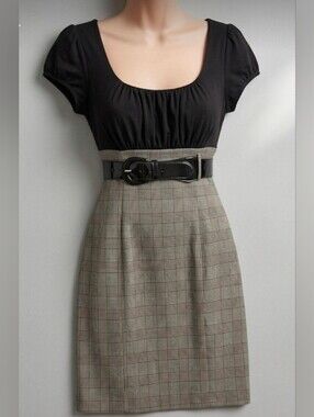 Byer California Brown and Tan Plaid Midi Dress